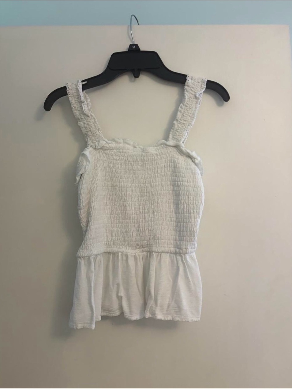 Japna White Smocked Peplum Tank Top